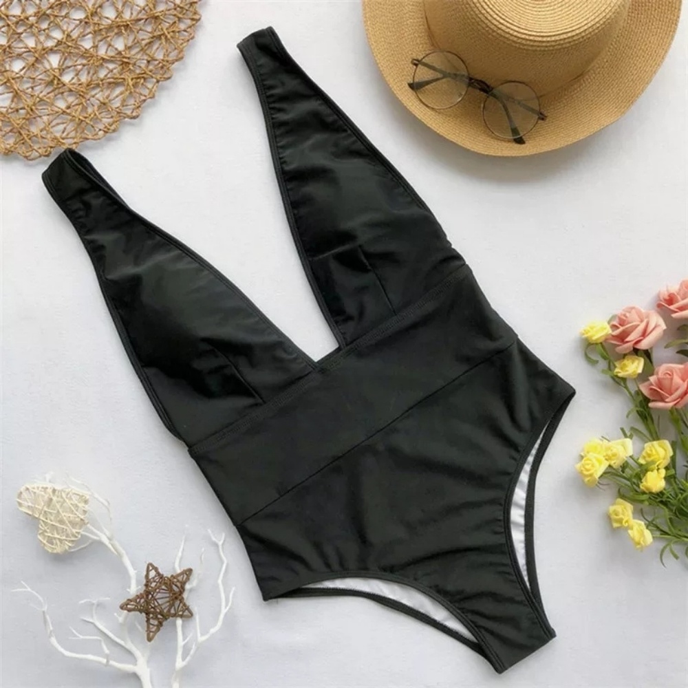 Restock!! DEEP V NECK LOW BACK ONE PIECE SWIMSUIT - Picture 4 of 8